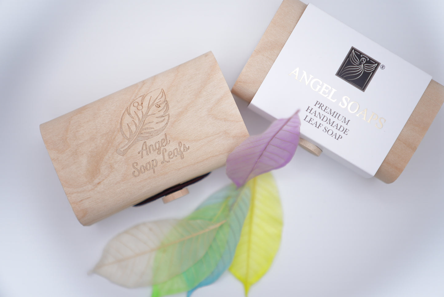 Bar of soap and packaging with 'Angel Soap' branding